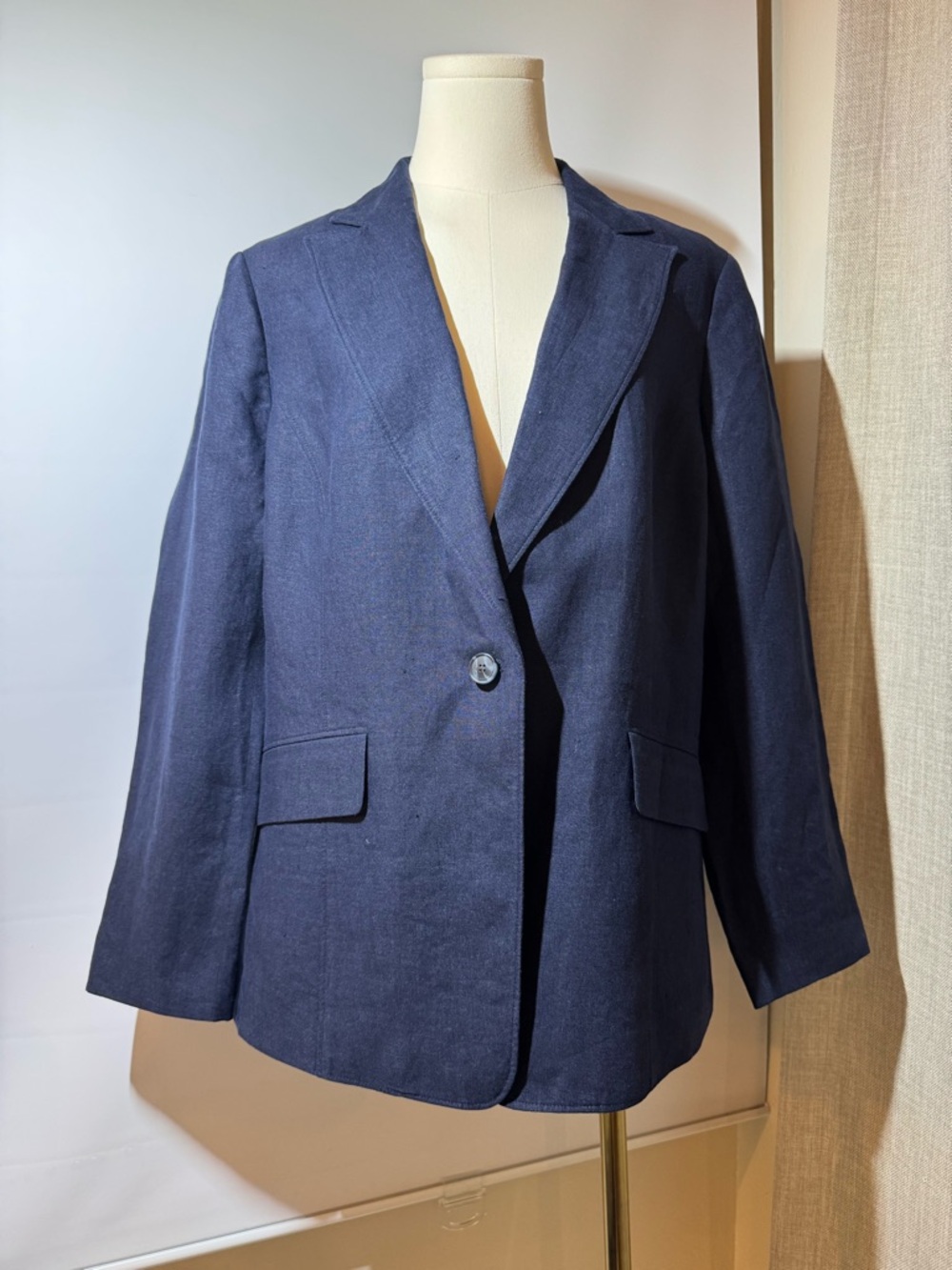 Talbots Petite Navy Linen Blazer Size 16P Nautical Style